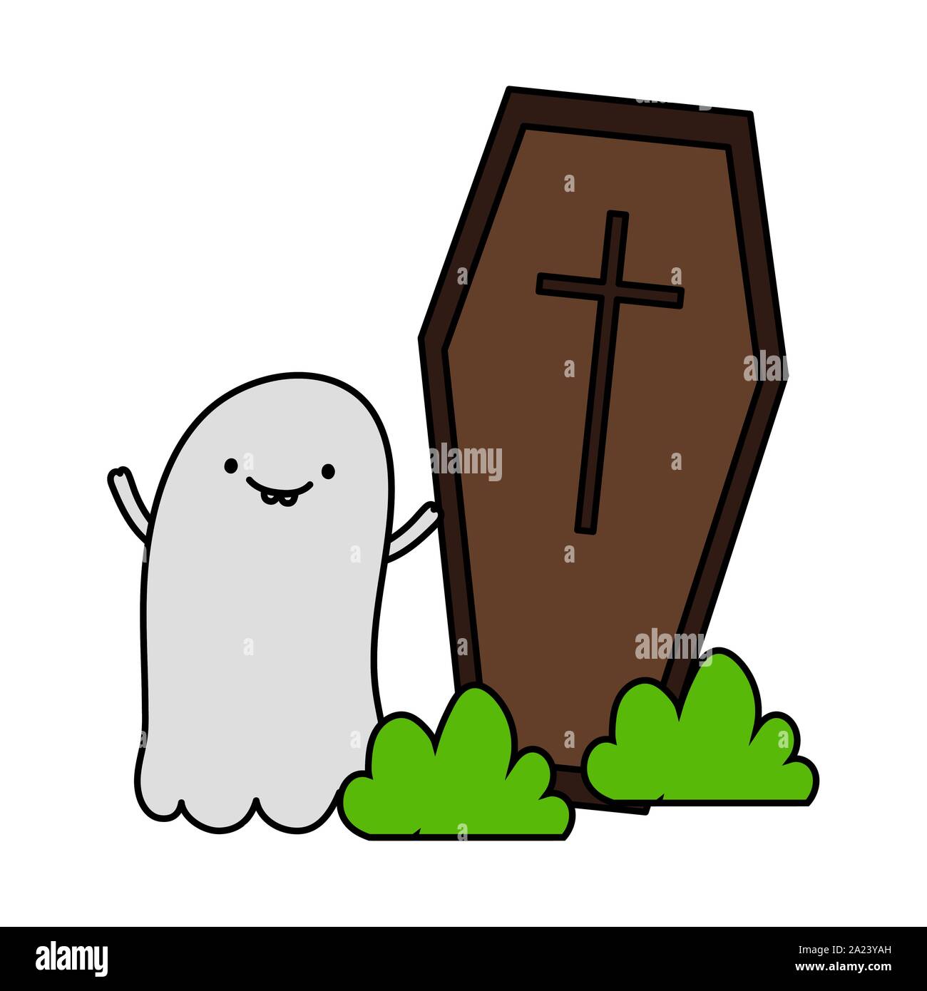 ghost with coffin trick or treat happy halloween vector illustration ...