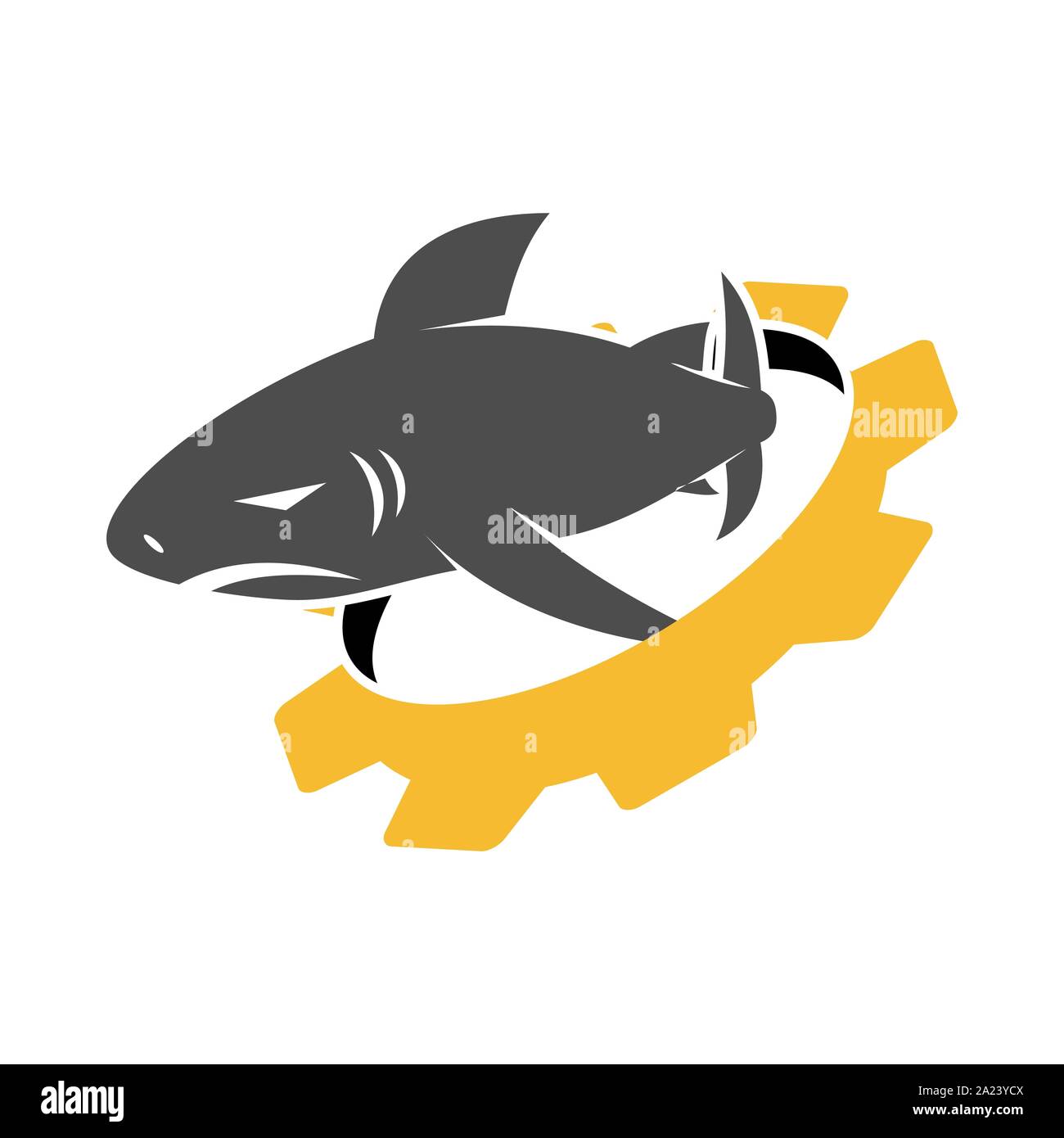 Shark Gear logo design vector isolated illustration template Stock Vector