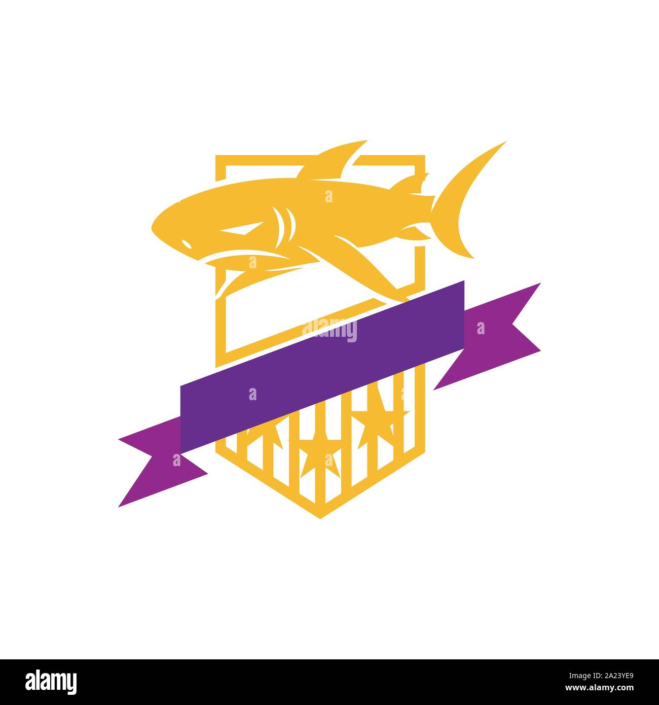 Shark Shied Ribbon logo design vector isolated template Stock Vector