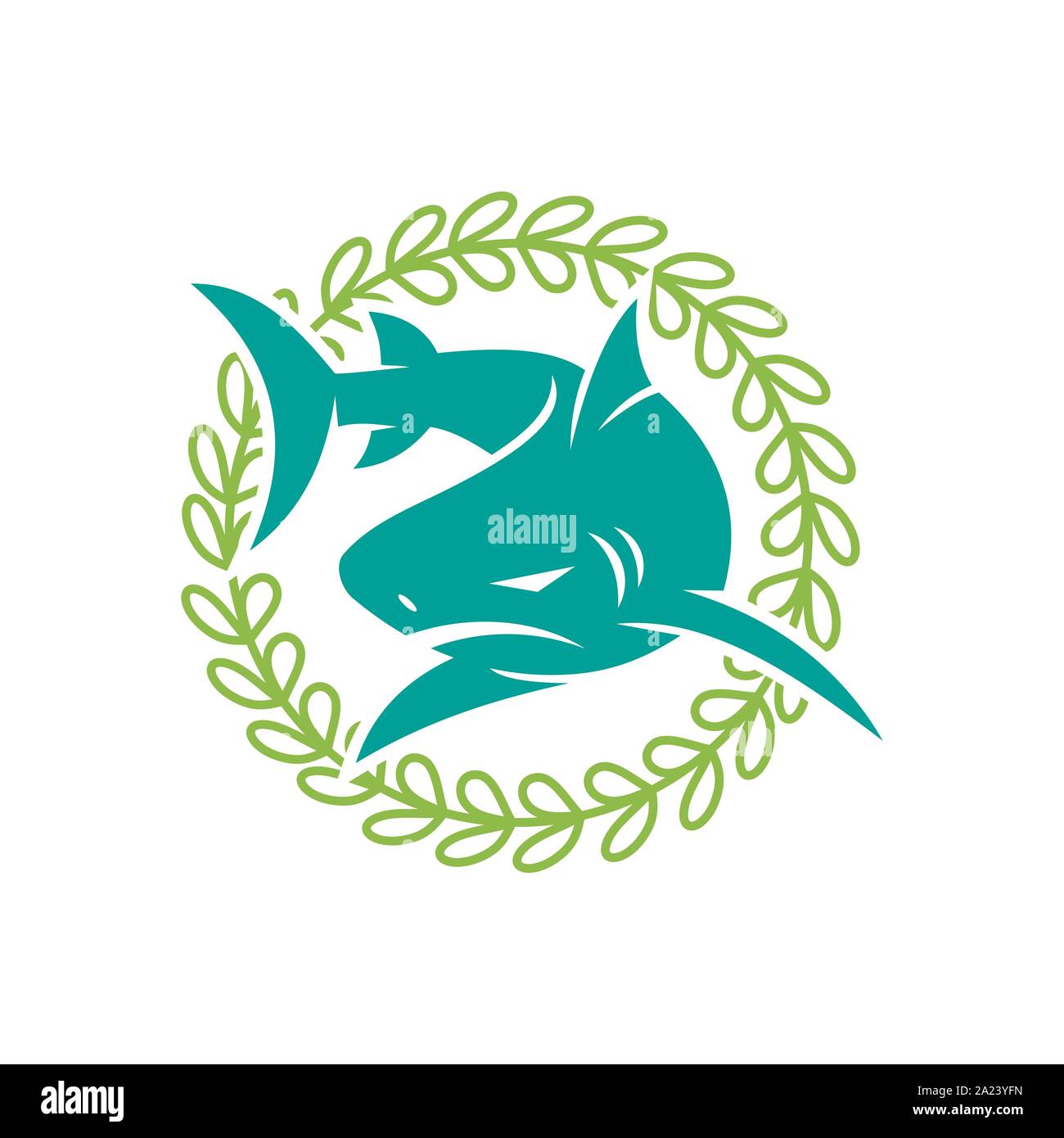 Shark Leaf Rotation logo design vector isolated illustration Stock Vector