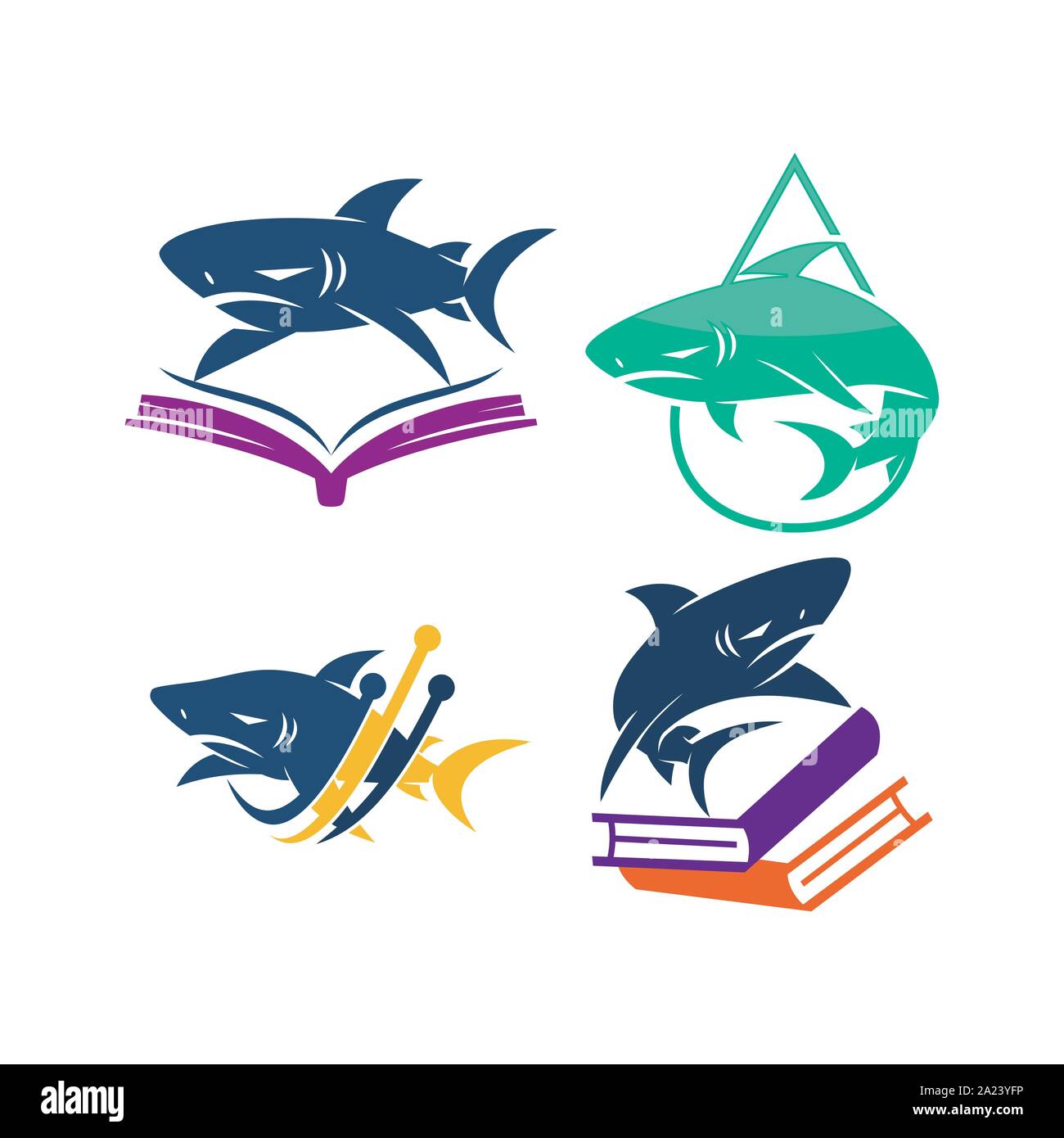 Shark Book Technology water logo design vector set template Stock Vector