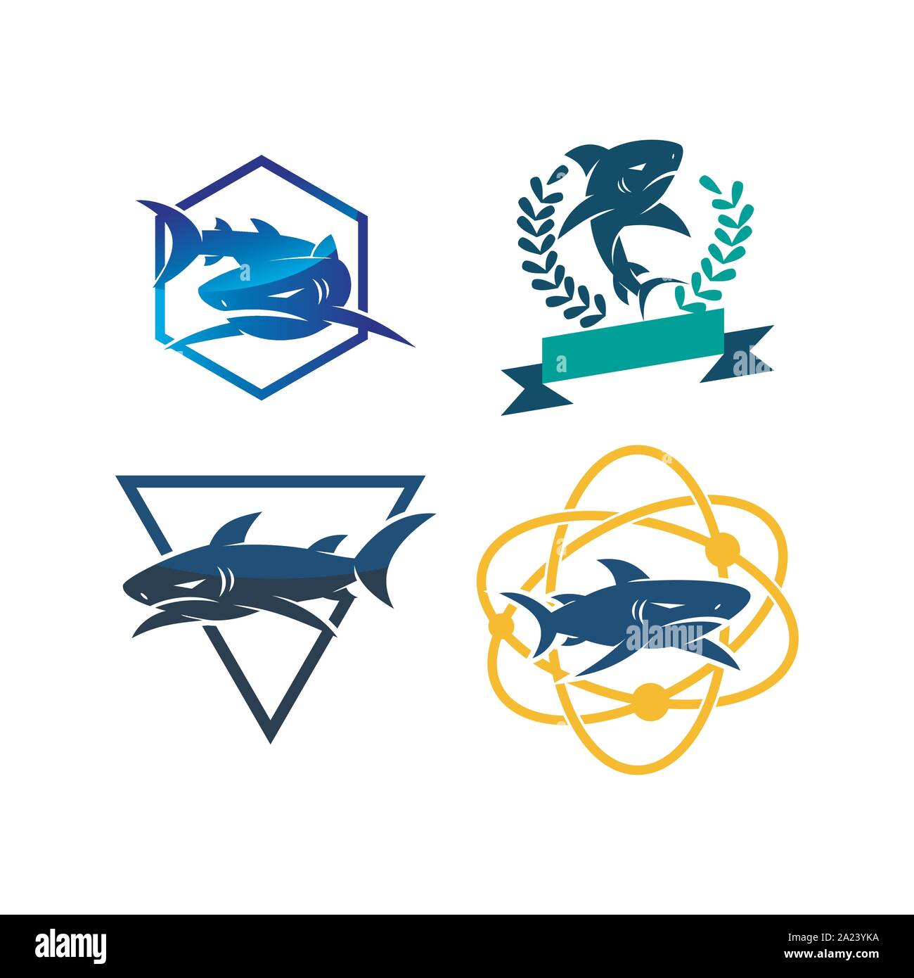 Shark Leaf Technology Triangle logo design vector set Stock Vector