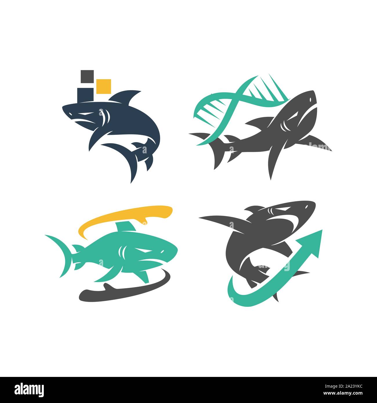 Shark Genetic Hand Technology logo design vector set template Stock Vector