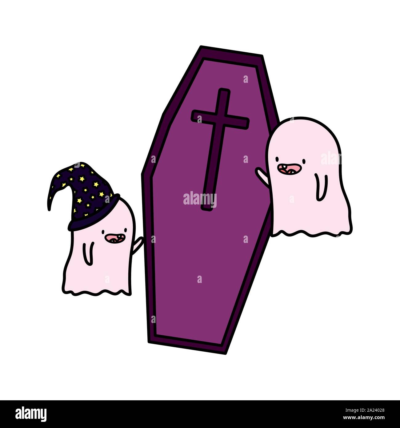 ghosts with coffin trick or treat happy halloween vector illustration ...