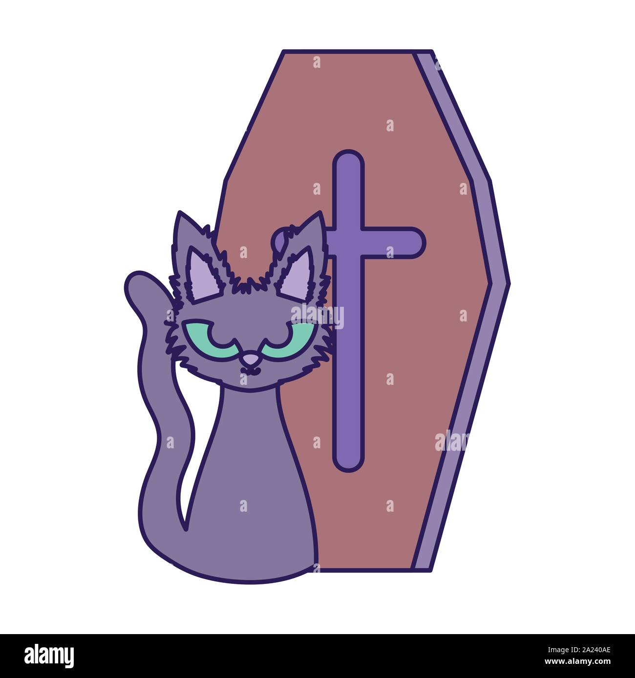 coffin and cat trick or treat happy halloween vector illustration Stock ...