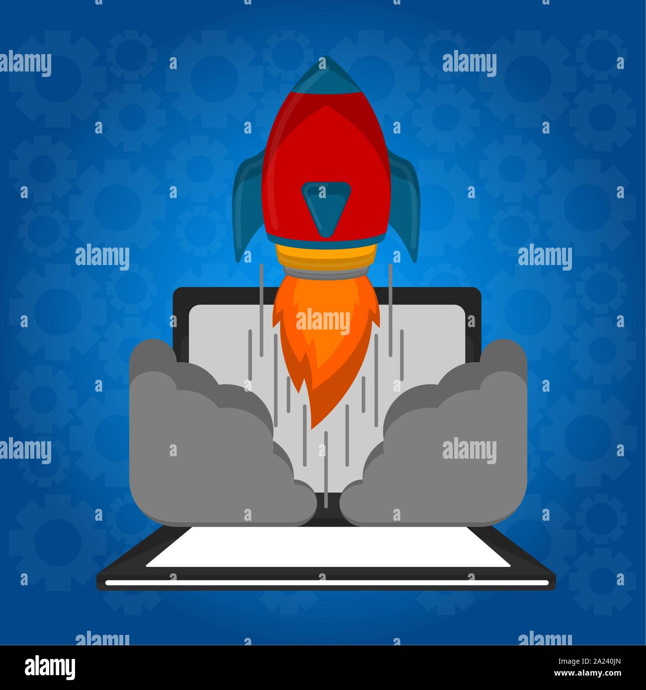 Rocket taking off from a laptop. Startup concept - Vector illustration ...