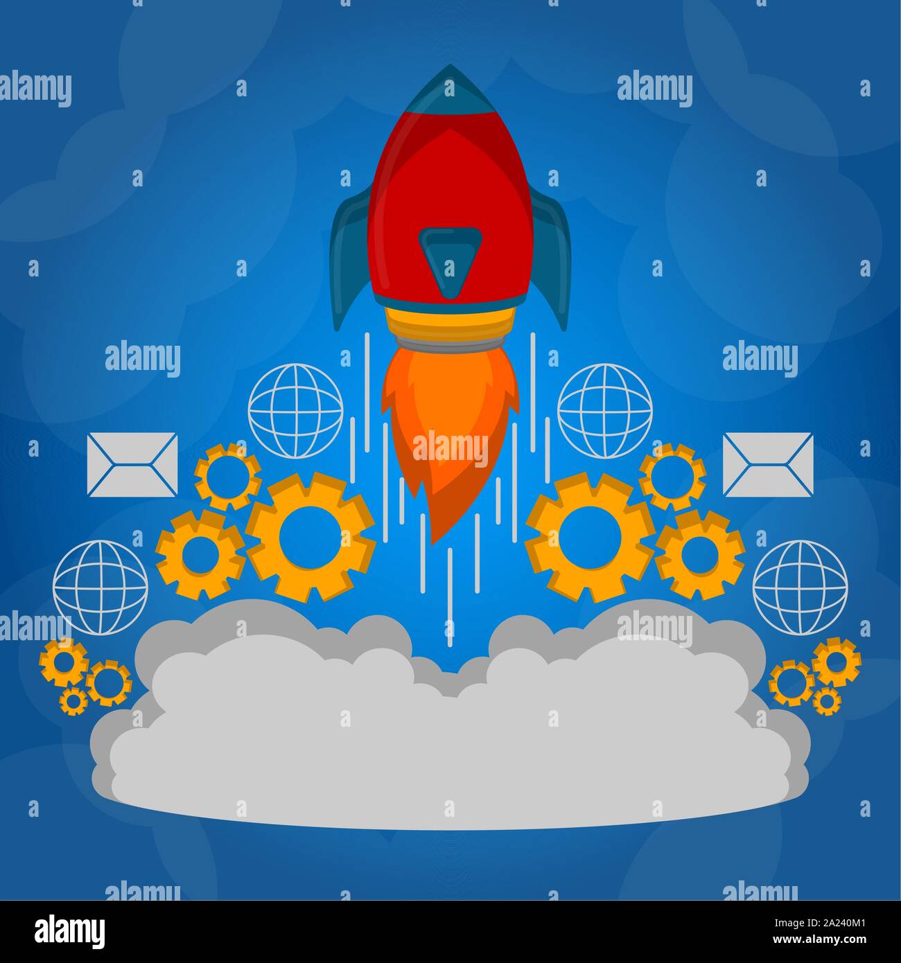 Rocket taking off with a gear. Startup concept - Vector illustration ...