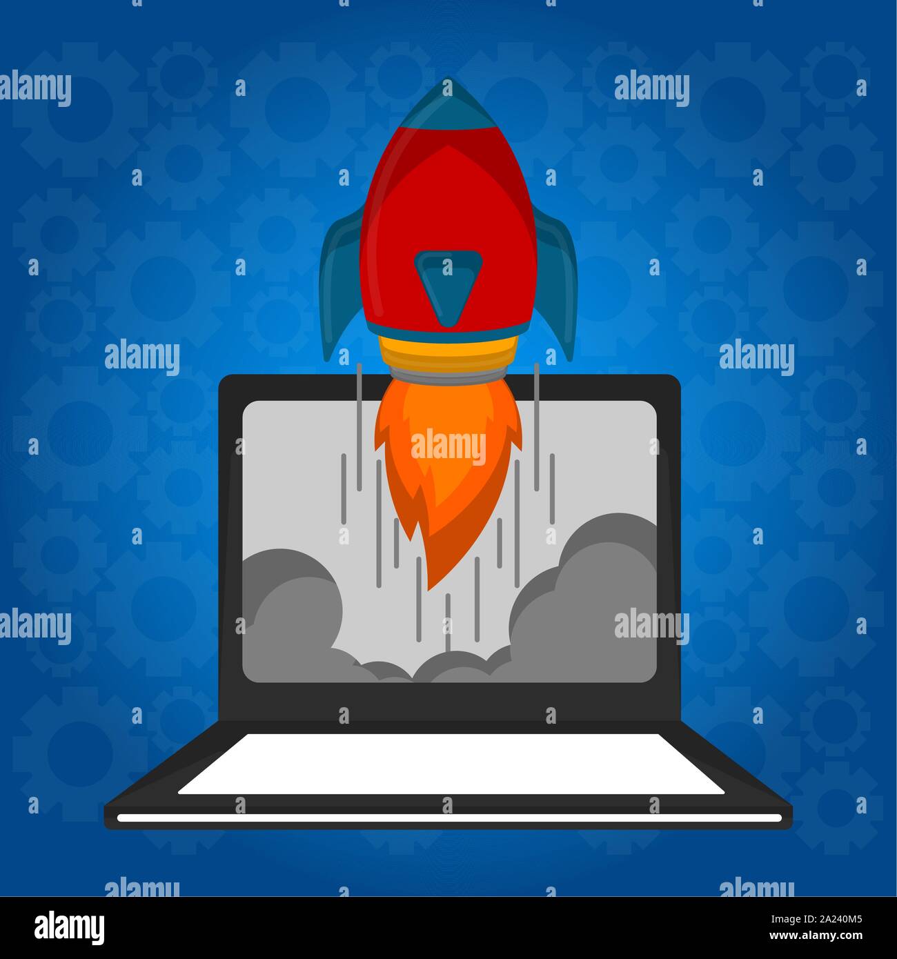 Rocket taking off from a laptop. Startup concept - Vector illustration ...