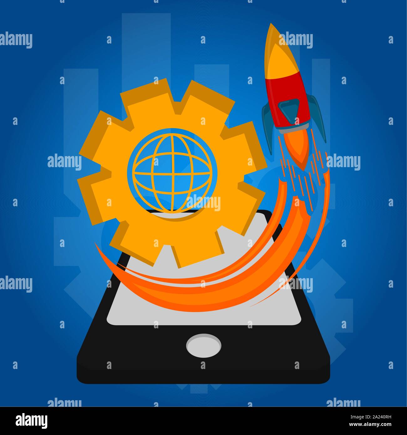 Rocket taking off from a laptop. Startup concept - Vector illustration ...