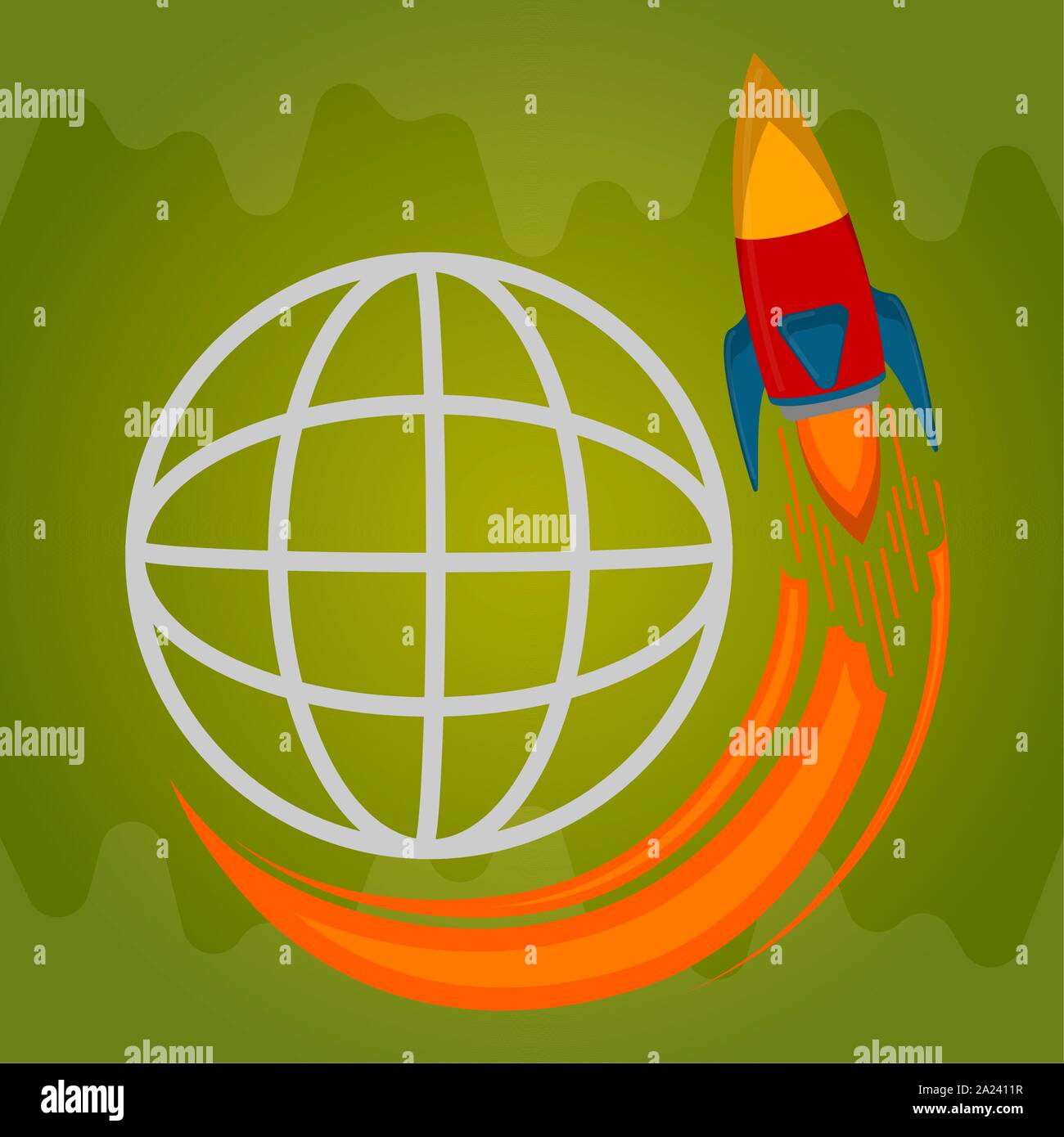 Rocket taking off with a world wide web icon. Startup concept - Vector ...