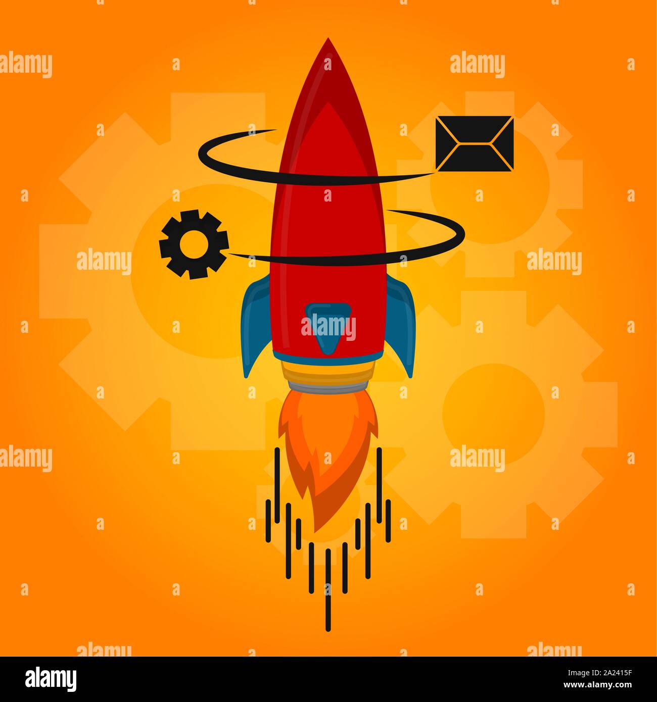 Rocket taking off with gears and envelope. Startup concept - Vector ...