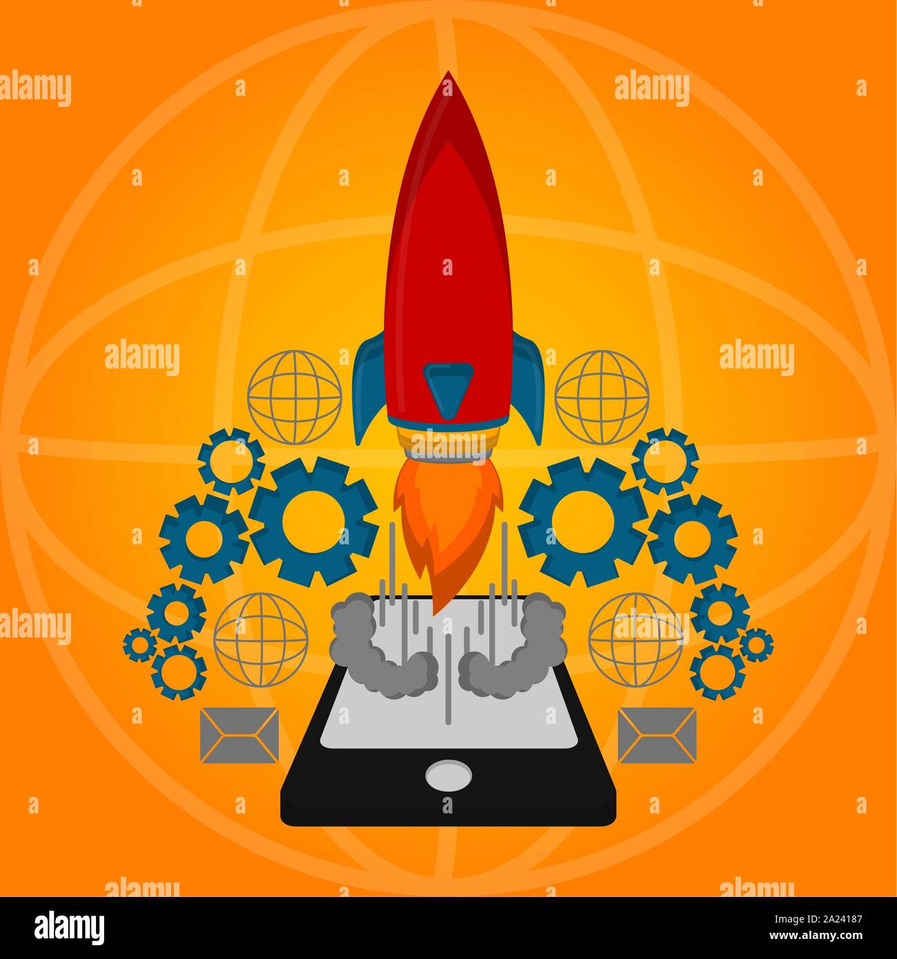 Rocket taking off from a tablet. Startup concept - Vector illustration ...