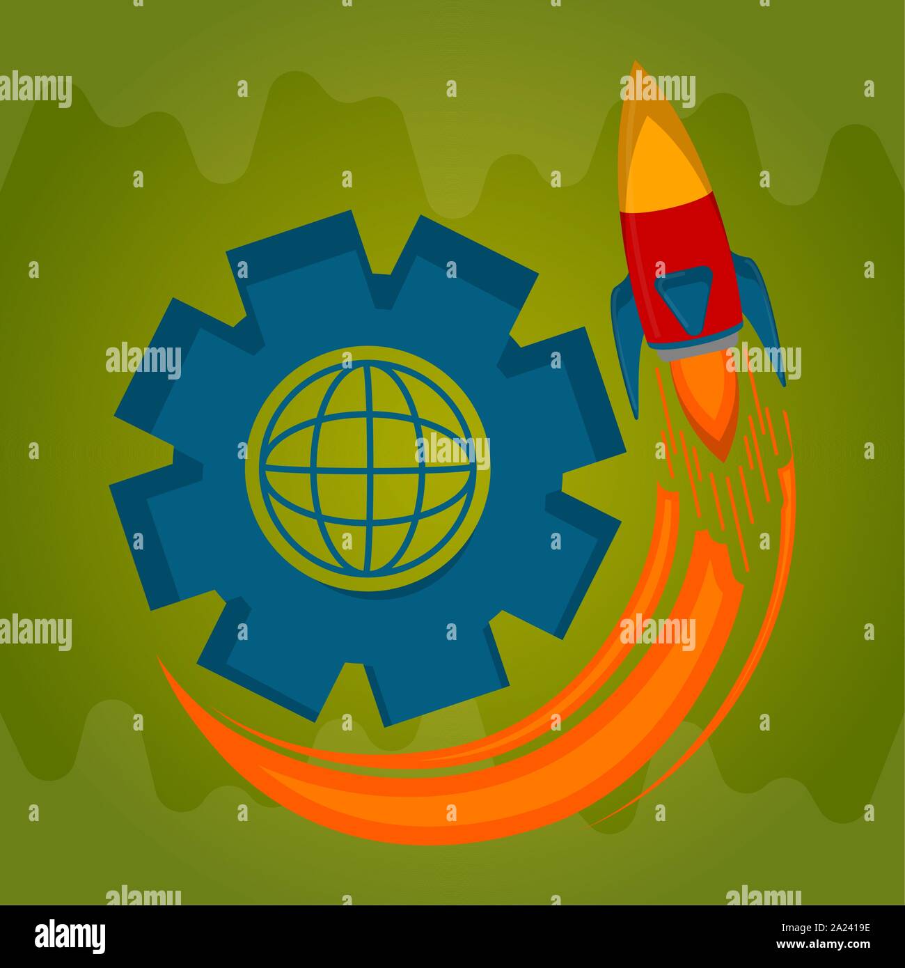 Rocket taking off with a gear. Startup concept - Vector illustration ...