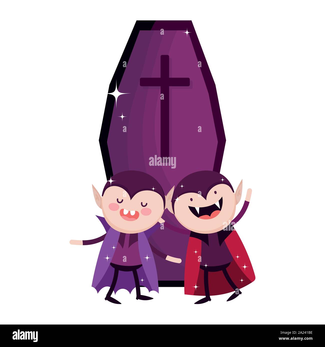 draculas with coffin trick or treat happy halloween vector illustration ...