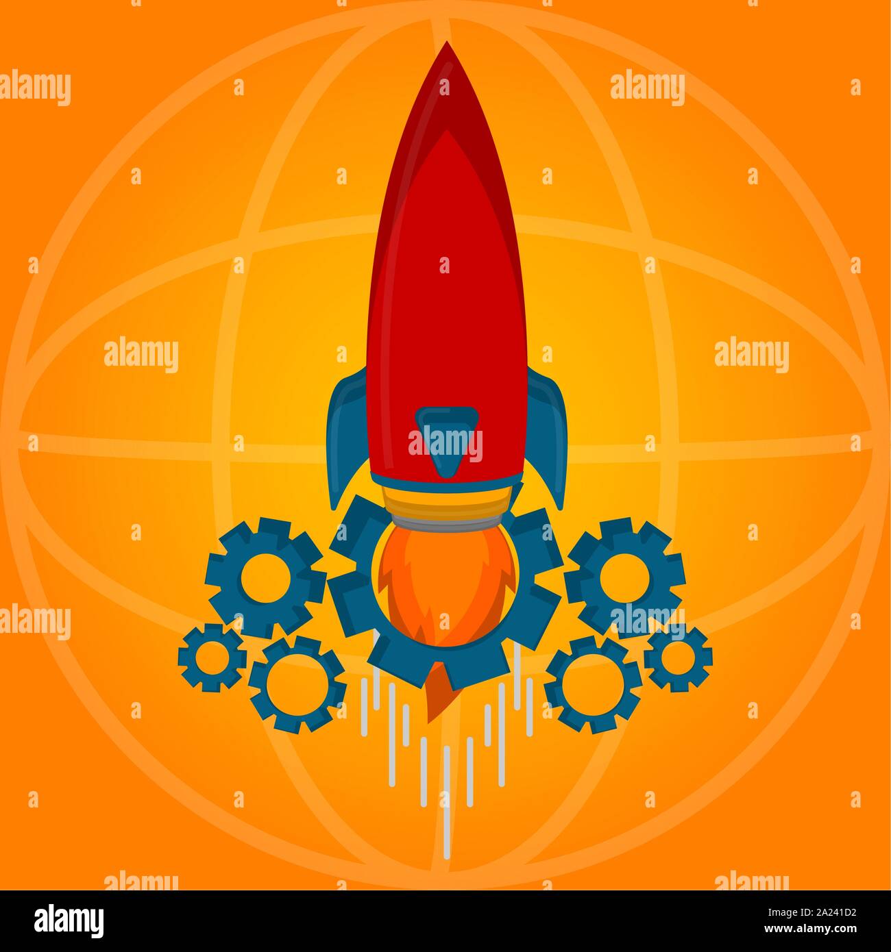 Rocket taking off with a gear. Startup concept - Vector illustration ...