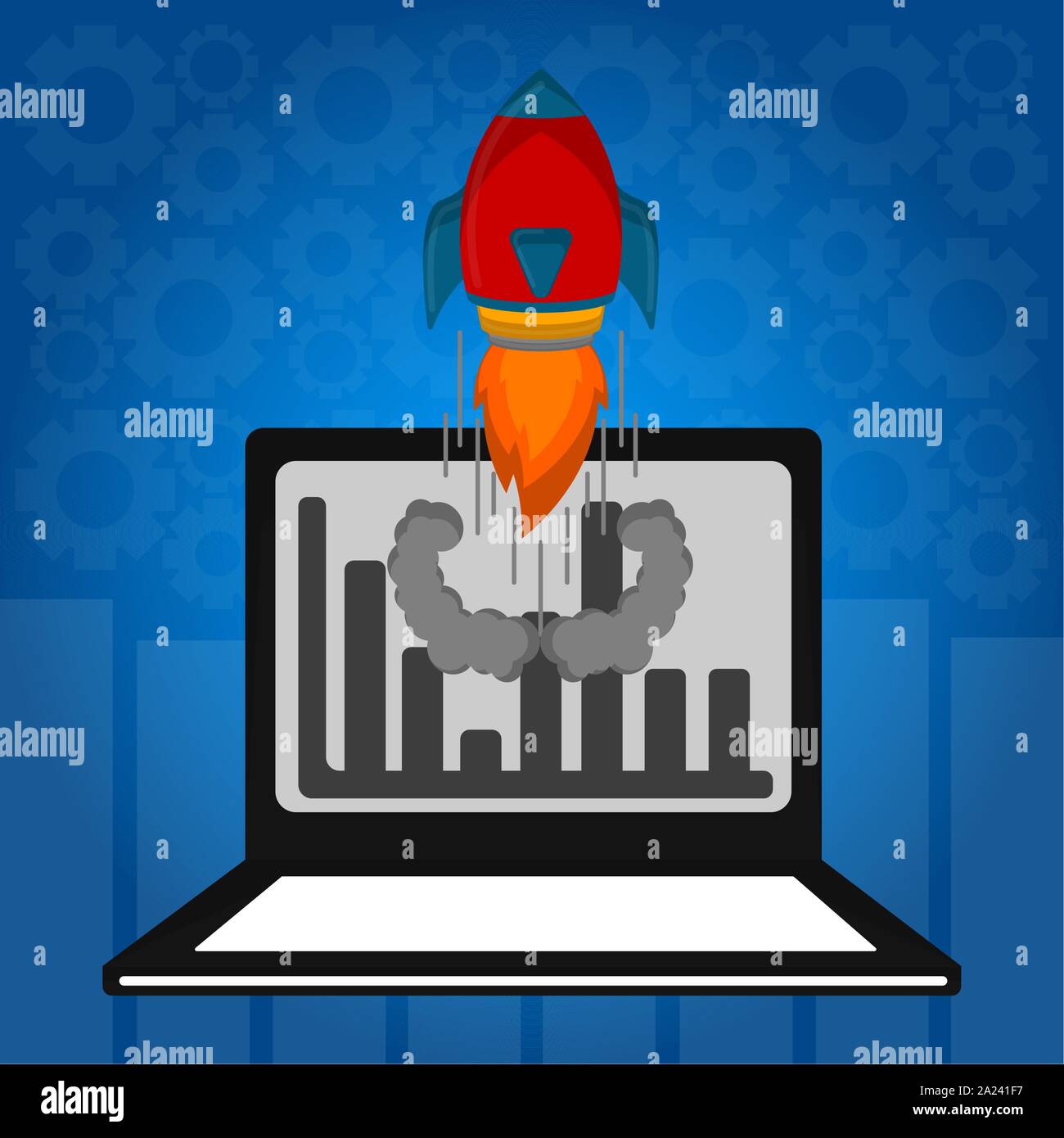 Rocket taking off from a laptop. Startup concept - Vector illustration ...