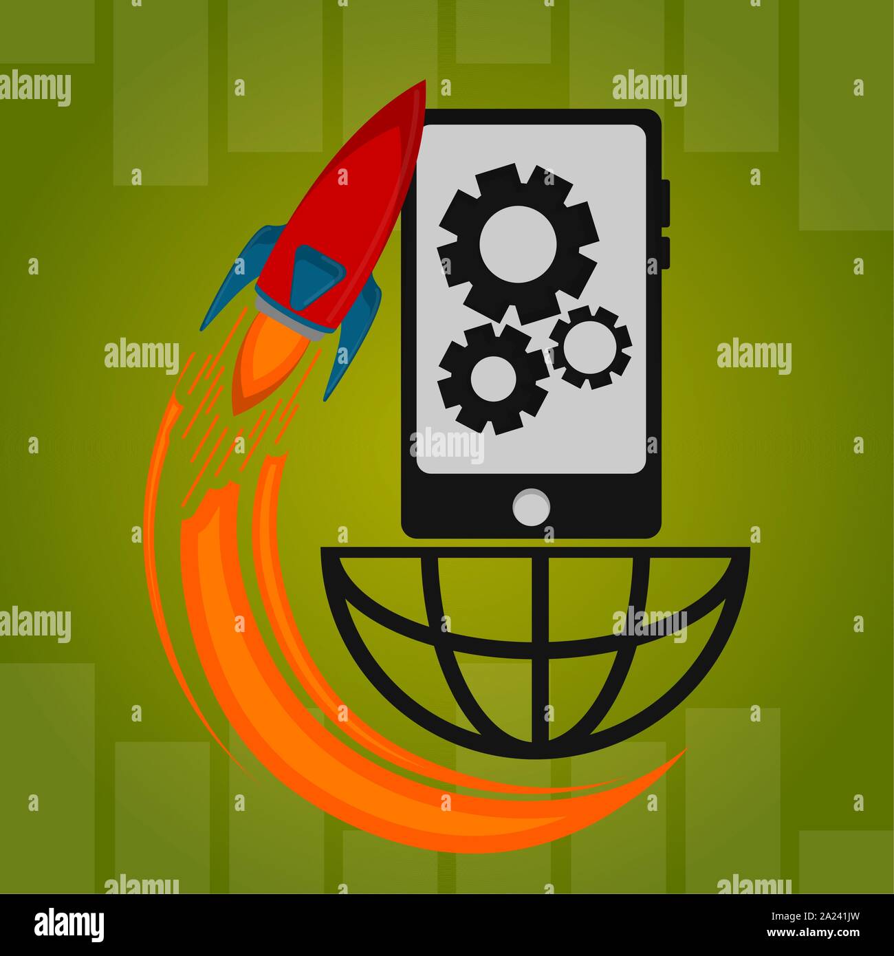 Rocket taking off with gears . Startup concept - Vector illustration ...