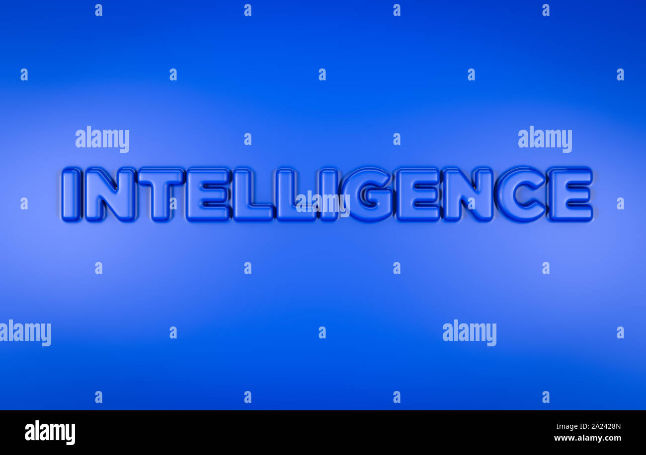 3D Illustration of Intelligence text in blue color Stock Photo