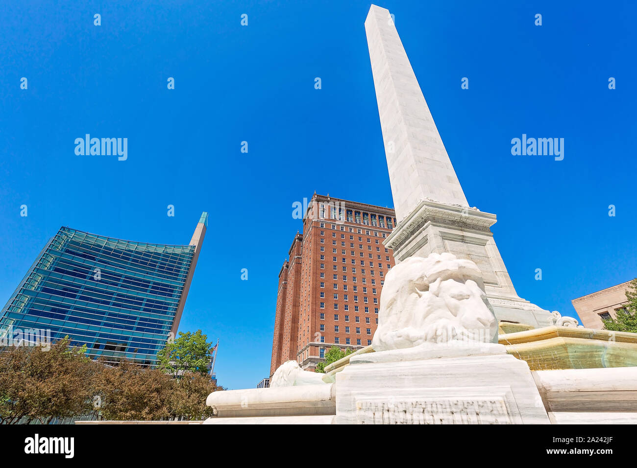 Buffalo City Hall and Marble Lion Of The McKinley Monument in city downtown Stock Photo