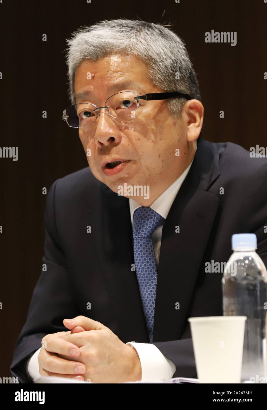 Tokyo, Japan. 30th Sep, 2019. Japan Post president Kunio Yokoyama speaks for mis-selling of insurances at a press conference in Tokyo on Monday, September 30, 2019. Japan Post group said 6,237 suspected cases were found for the violation of the law or in-house rules in the investigation. Credit: Yoshio Tsunoda/AFLO/Alamy Live News Stock Photo