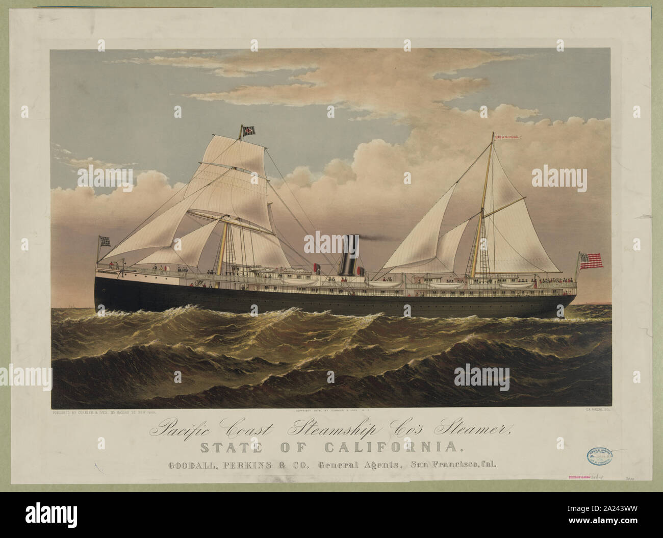 Pacific Coast Steamship Co's Steamer: State of California, Goodall, Perkins & Co. General Agents, San Francisco, Cal Stock Photo