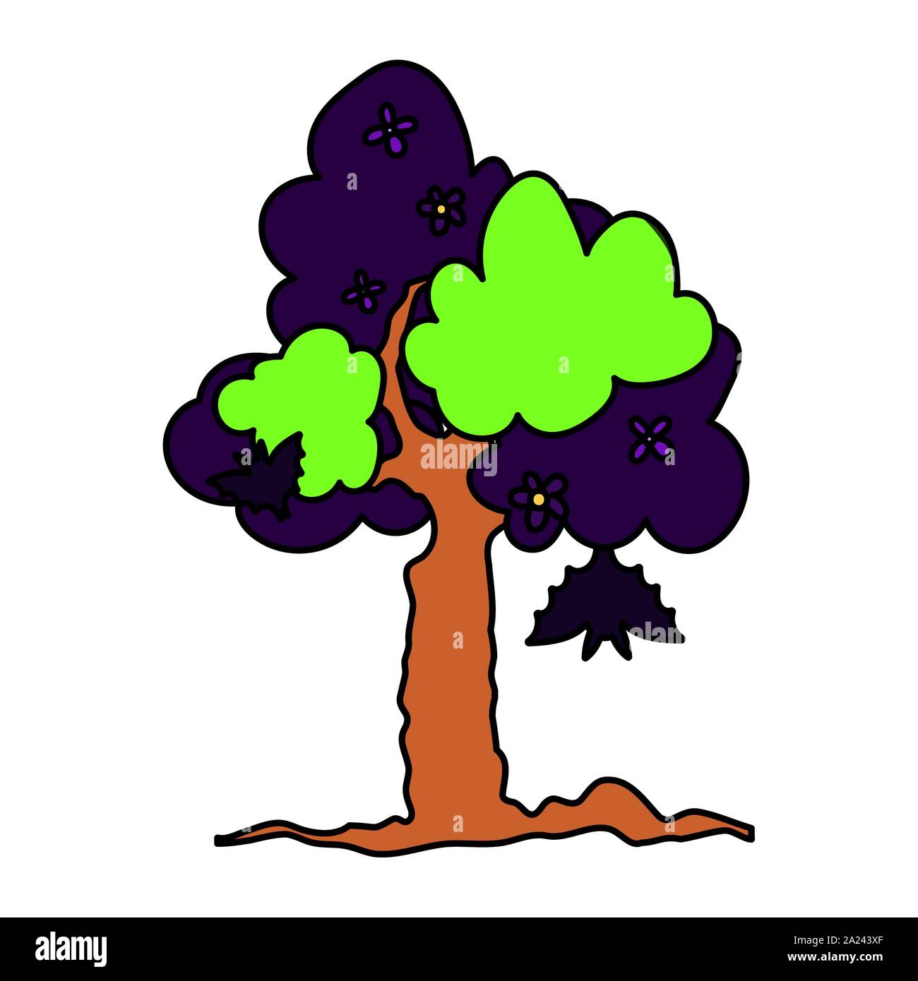 hanging bat of tree trick or treat happy halloween vector illustration ...