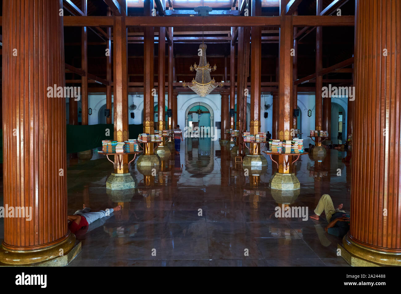 Main wood interior of the old, central mosque, Sunan Ampel. In Surabaya, Indonesia. Stock Photo