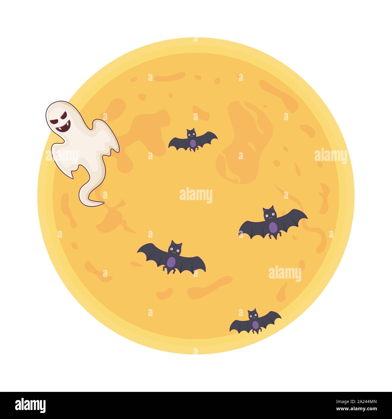flying bats and ghost moon trick or treat happy halloween vector ...