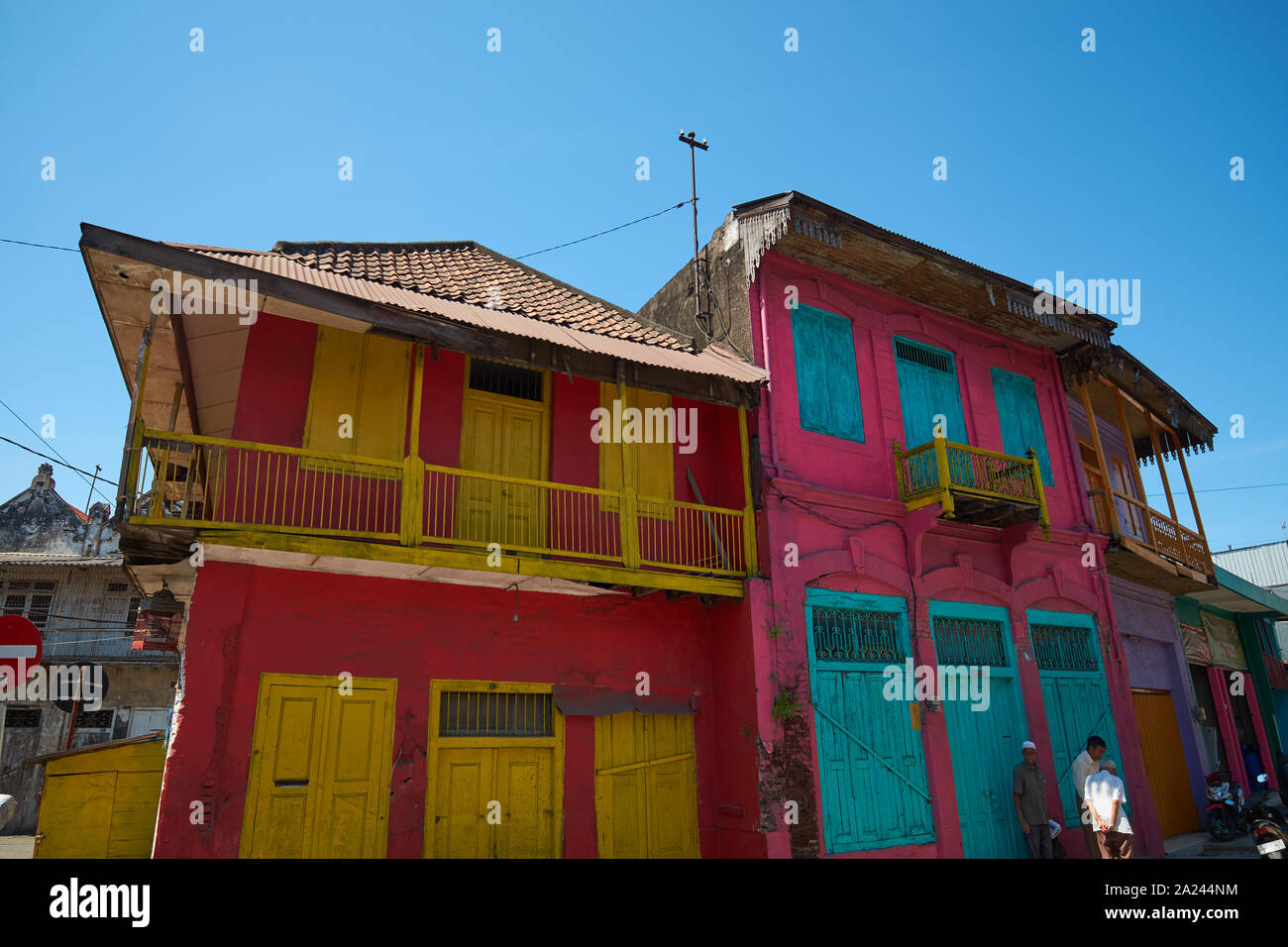 Colorful, brightly painted houses in the old Arab Quarter in Surabaya