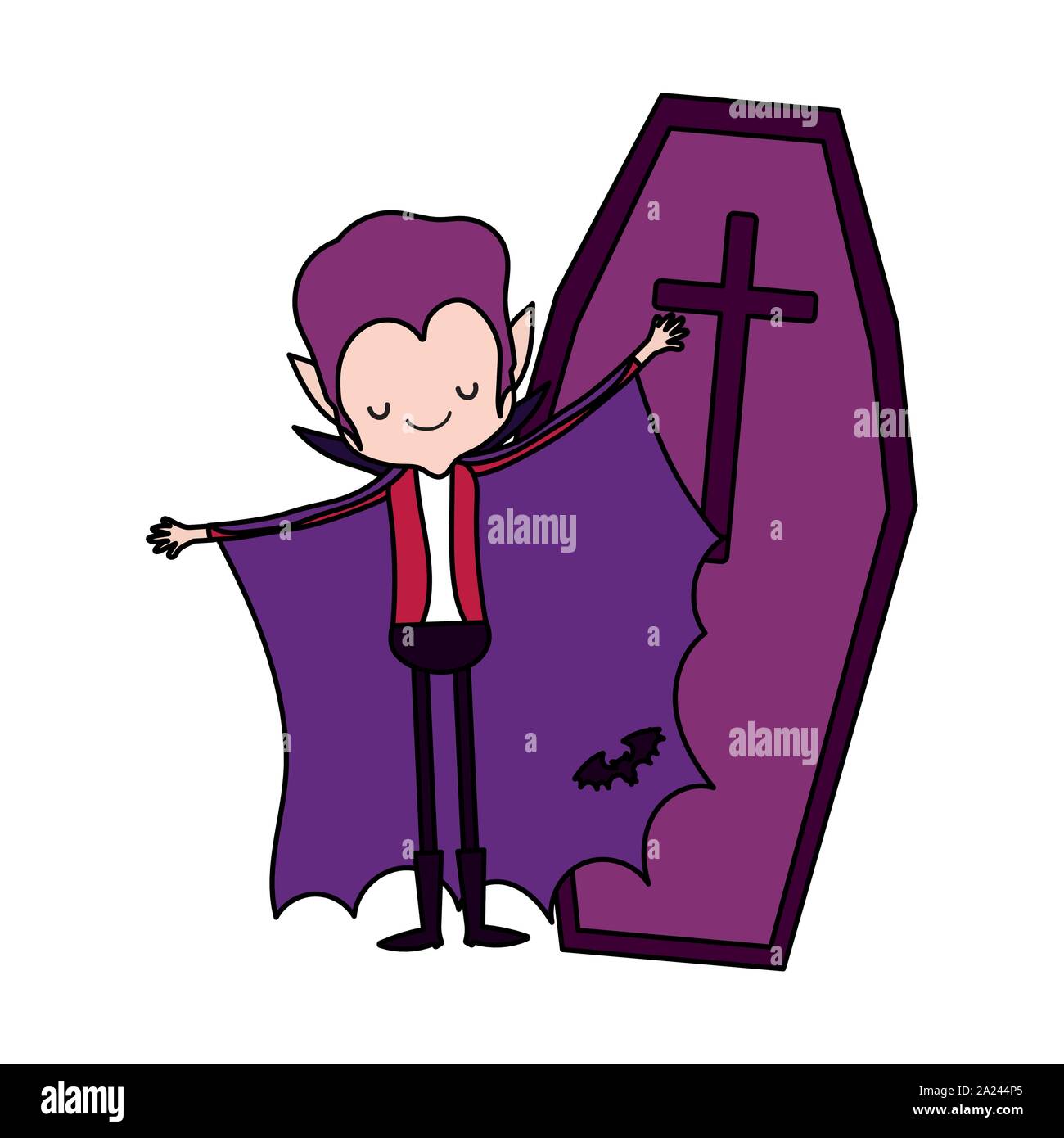 dracula with coffin trick or treat happy halloween vector illustration ...