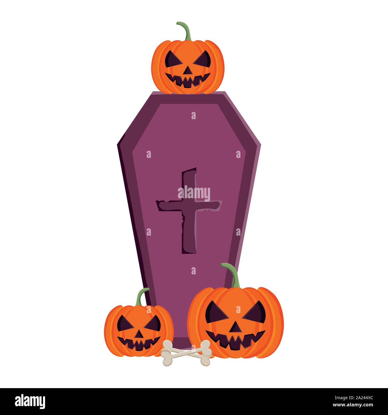 coffin pumpkins bone trick or treat happy halloween vector illustration ...