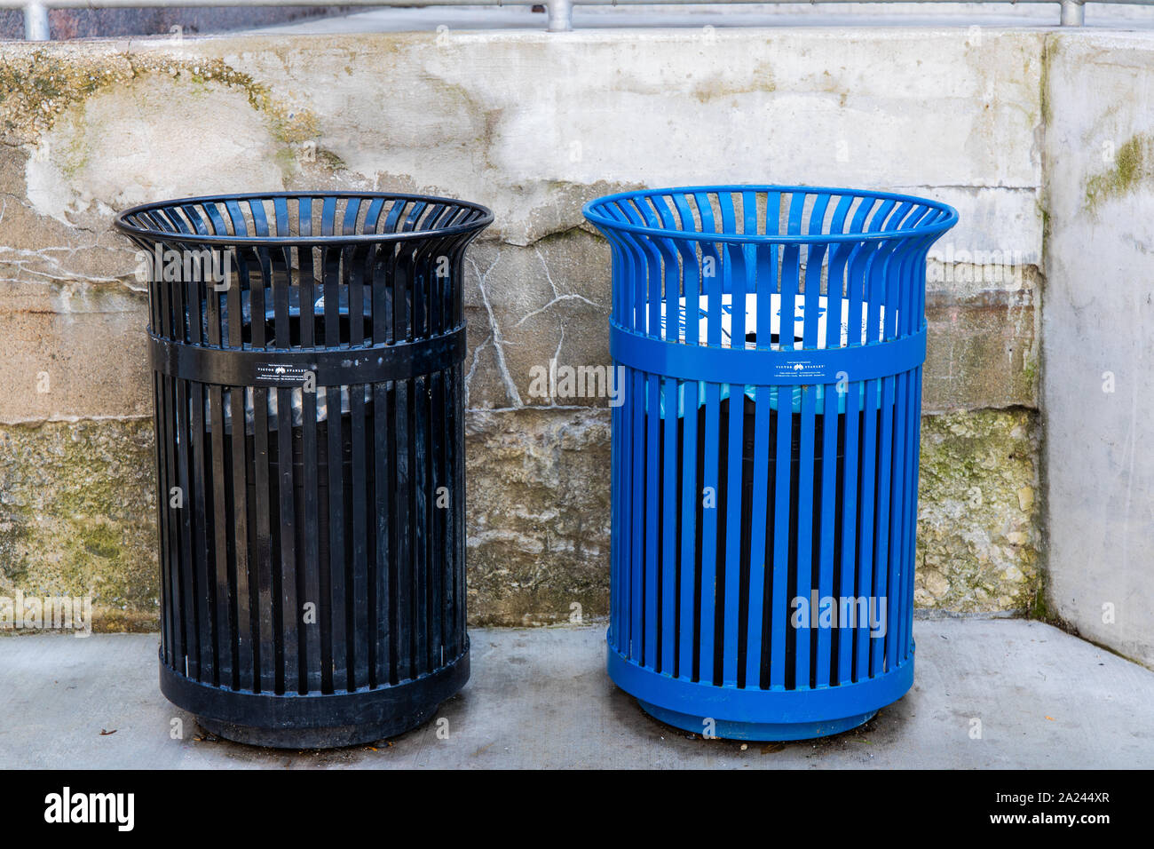 colored trash cans in chicago Stock Photo Alamy