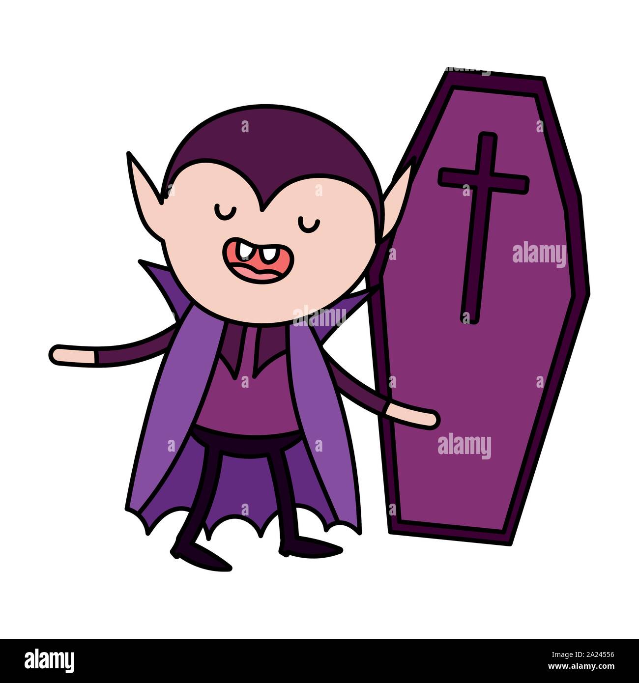 dracula with coffin trick or treat happy halloween vector illustration ...