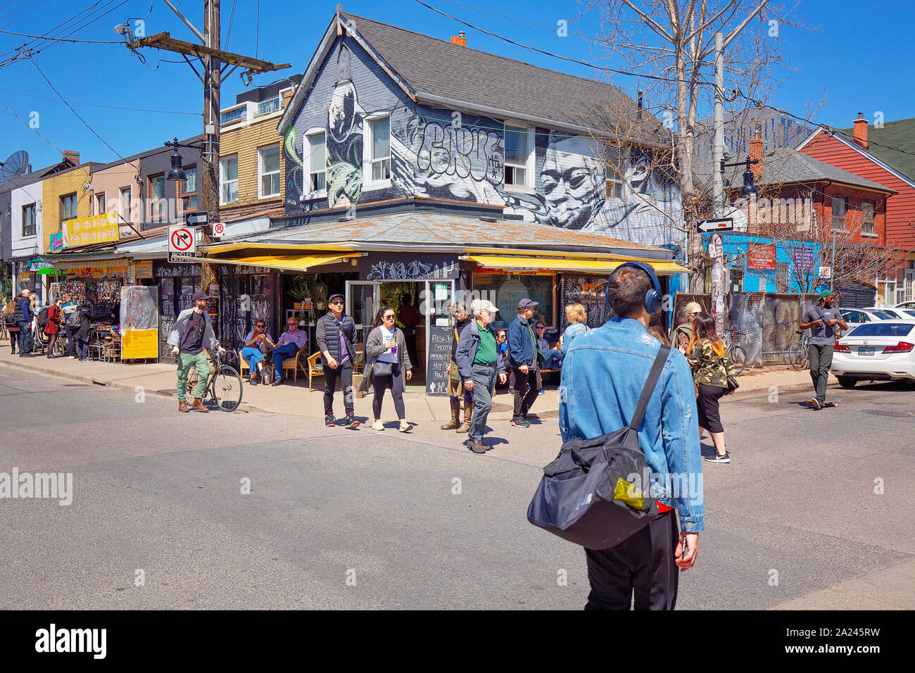Toronto, Canada-5 May, 2019: Kensington market, a distinctive multicultural neighbourhood in Downtown Toronto, designated a National Historic Site of Stock Photo