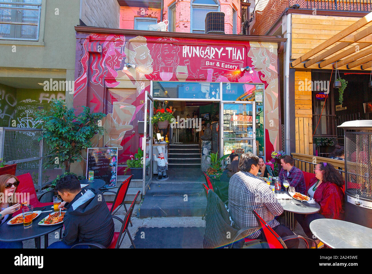 Toronto, Canada-5 May, 2019: Kensington market, a distinctive multicultural neighbourhood in Downtown Toronto, designated a National Historic Site of Stock Photo