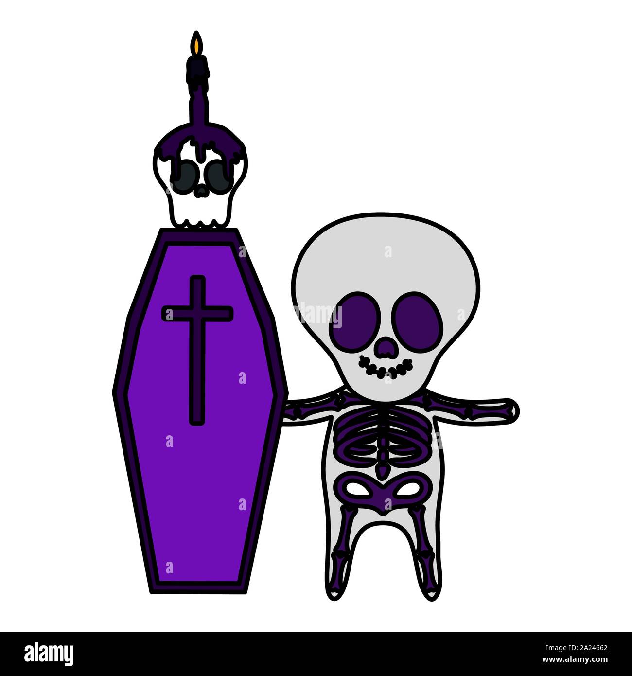 skeleton coffin skull candle trick or treat happy halloween vector
