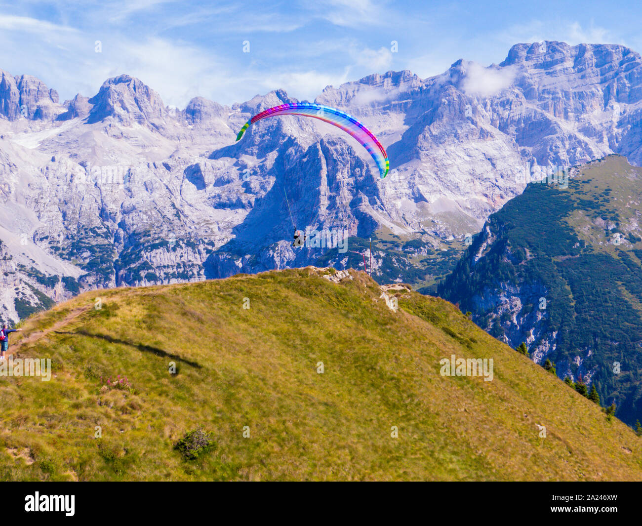 Paragliding in the Dolomites, north Italy Stock Photo