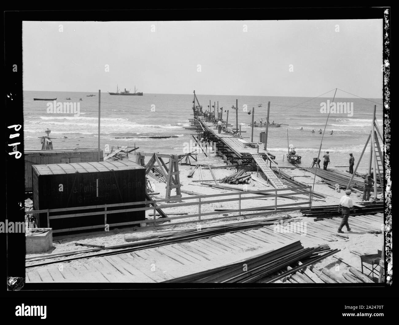 Palestine disturbances 1936. The Tel-Aviv jetty in the early stage of ...