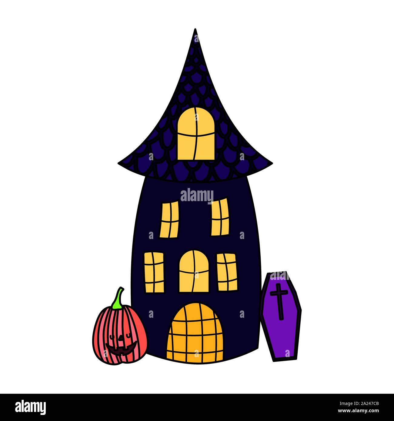 pumpkin coffin and castle trick or treat happy halloween vector ...