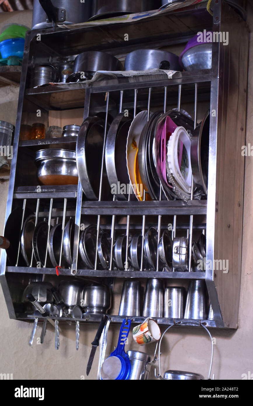 clean dishes, glasses and Cutlery in the dishwasher. Toned image Stock