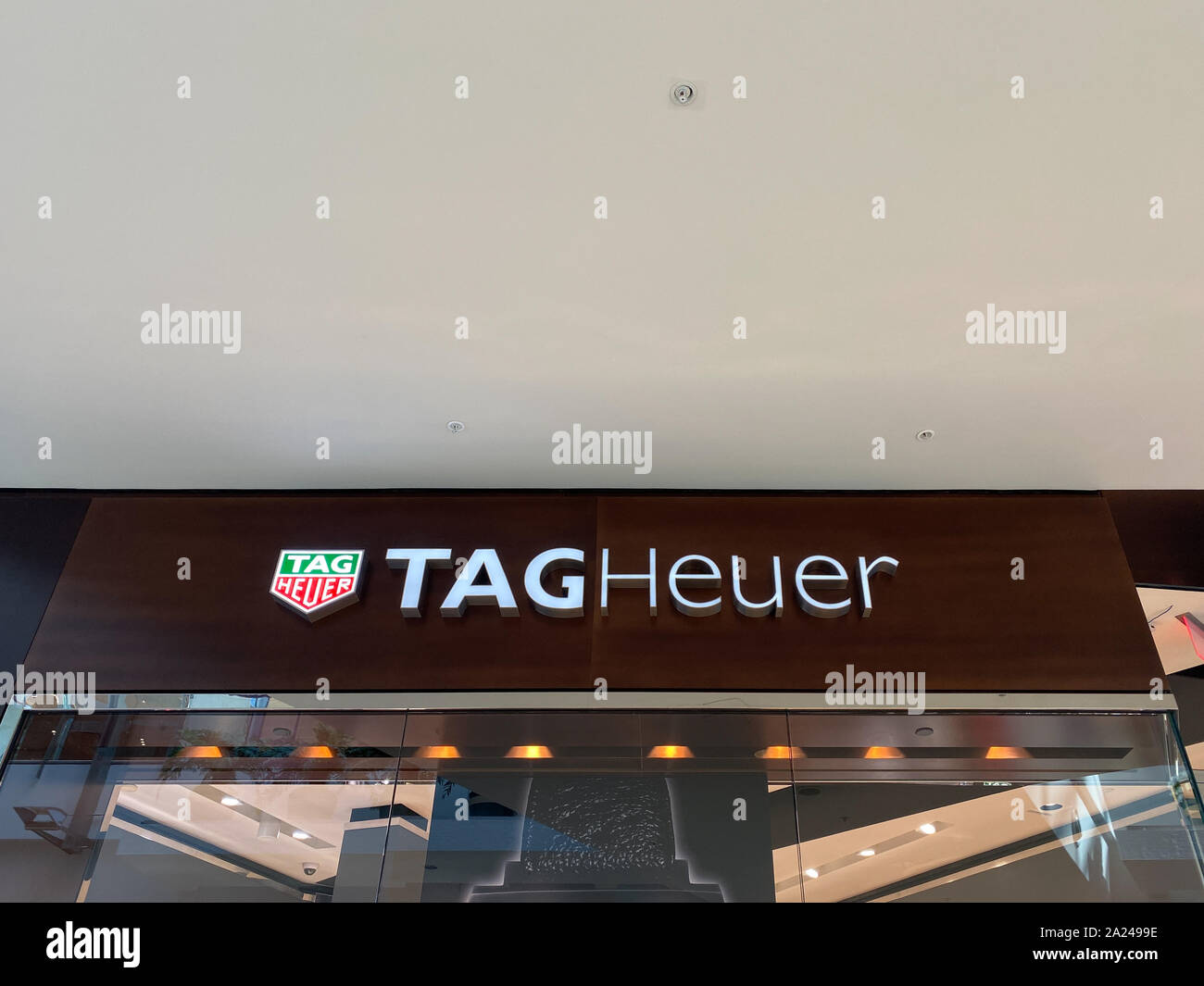 Orlando,FL/USA-9/30/19: A Tag Heuer store in an indoor mall.  Tag Heuer is a Swiss luxury manufacturing company that designs, manufactures and markets Stock Photo