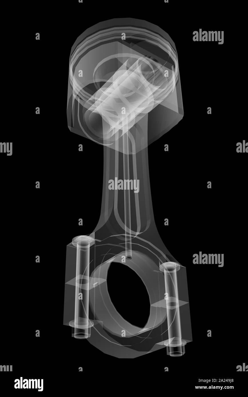 Piston XRay style. Isolated on black background. 3D illustration Stock