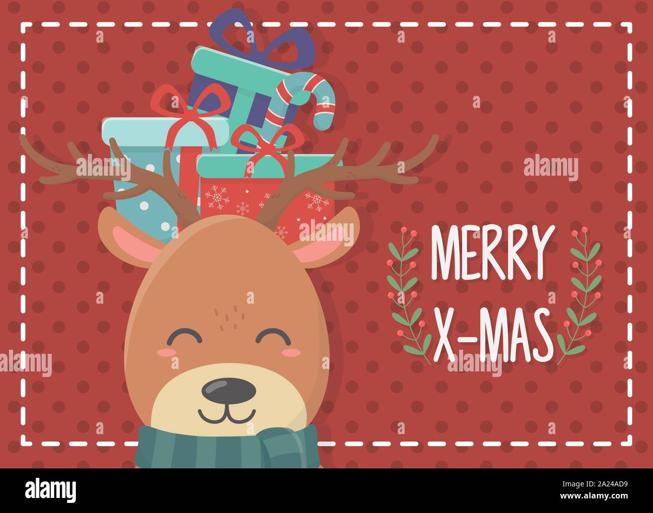 reindeer gifts checkered background celebration happy christmas vector ...