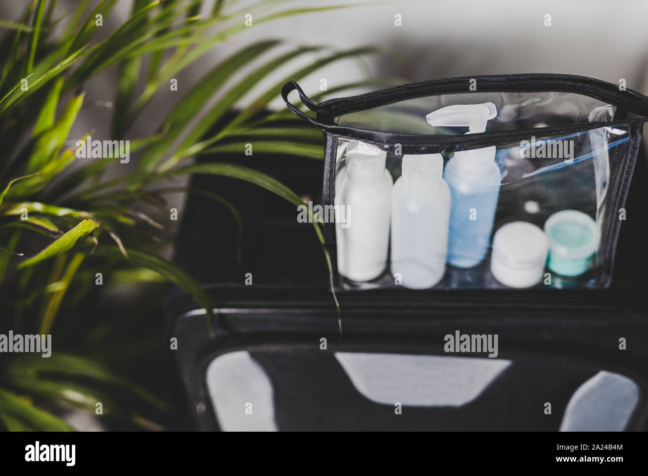 packing for a flight and airport screening concept, transparent bag