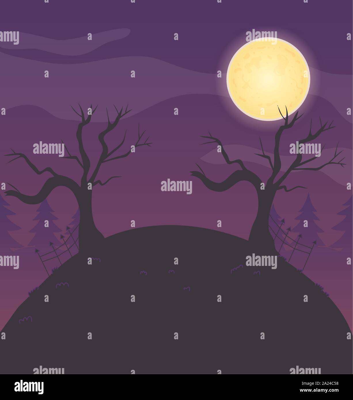 dry trees night moon trick or treat happy halloween vector illustration ...