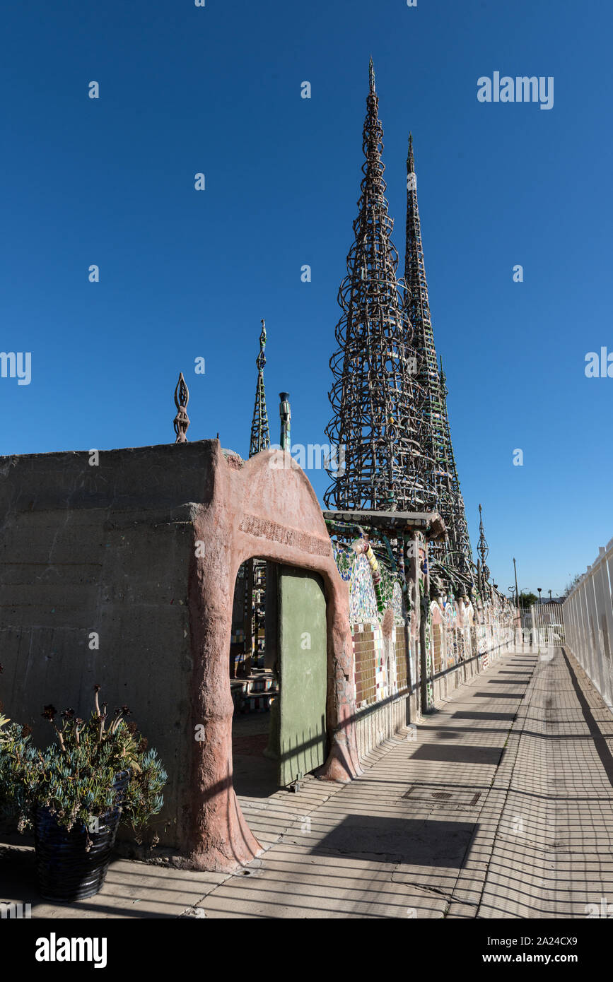 Part of Watts Towers, a collection of structures and art in the low-income Watts section of Los Angeles, California Stock Photo