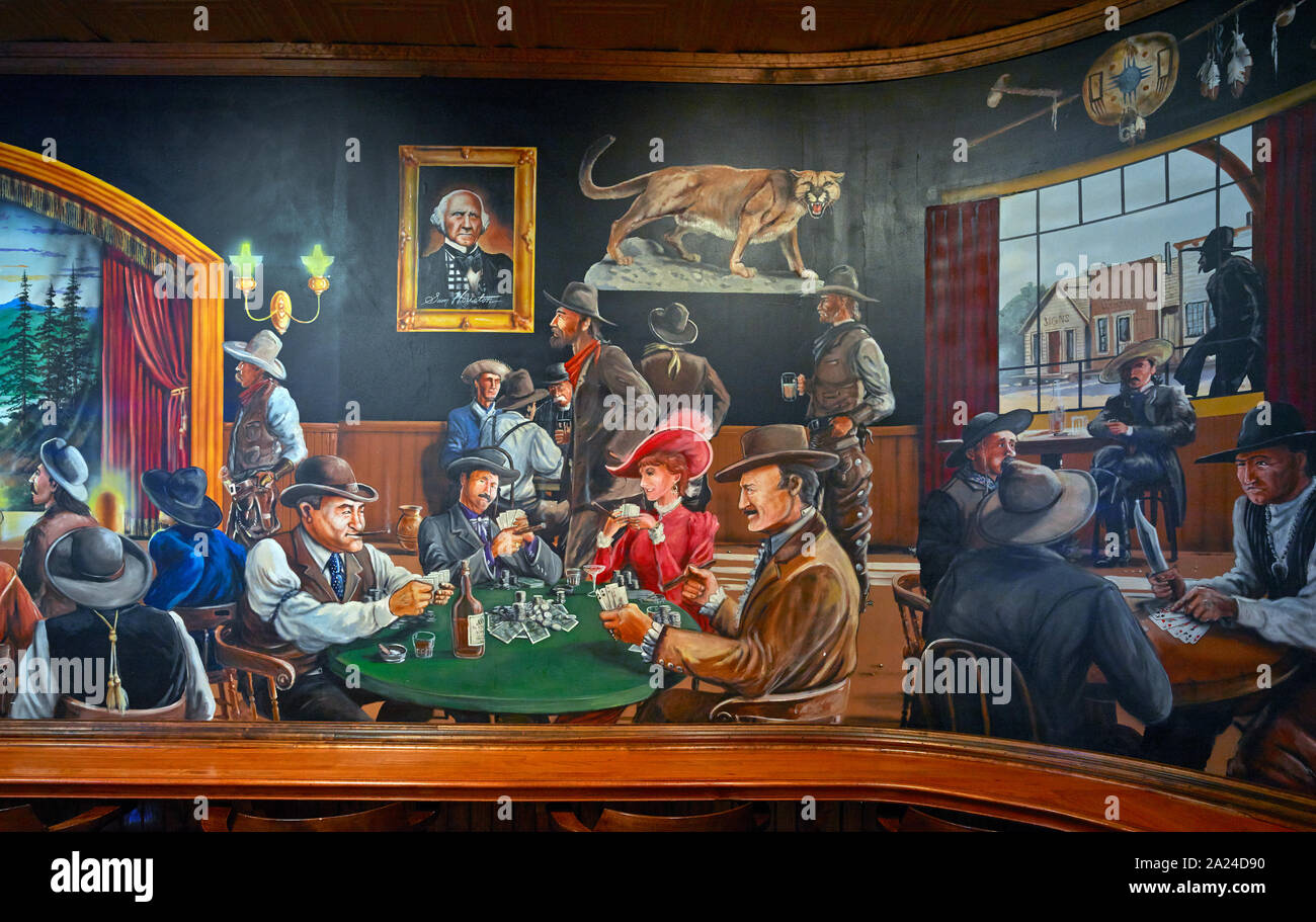 Part of a colorful westernthemed mural, one of several inside the