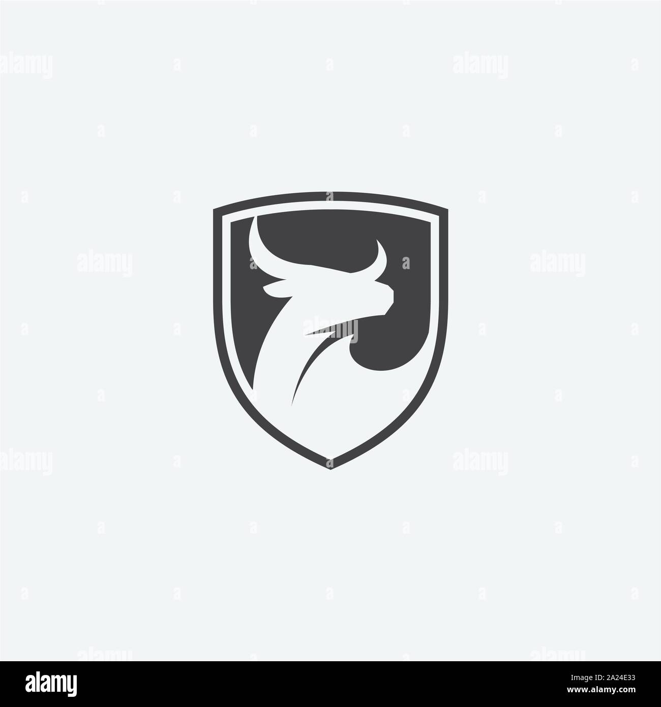 bull logo design vector, bull shield illustration, long horned icon, buffalo icon vector Stock Vector