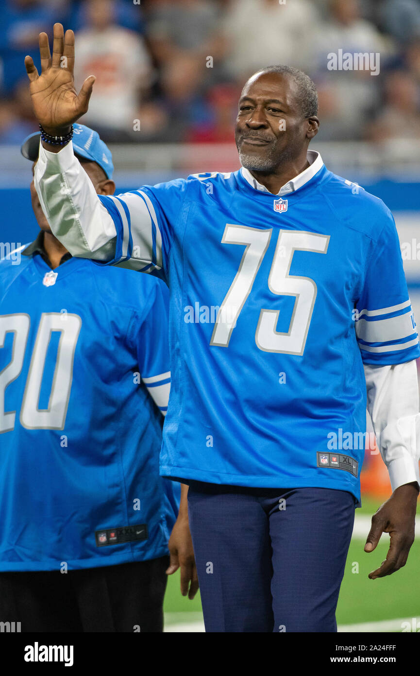 DETROIT, MI - SEPTEMBER 29: Former Detroit Lion Lomas Brown being honored  at halftime of the NFL game between Kansas City Chiefs and Detroit Lions on  September 29, 2019 at Ford Field