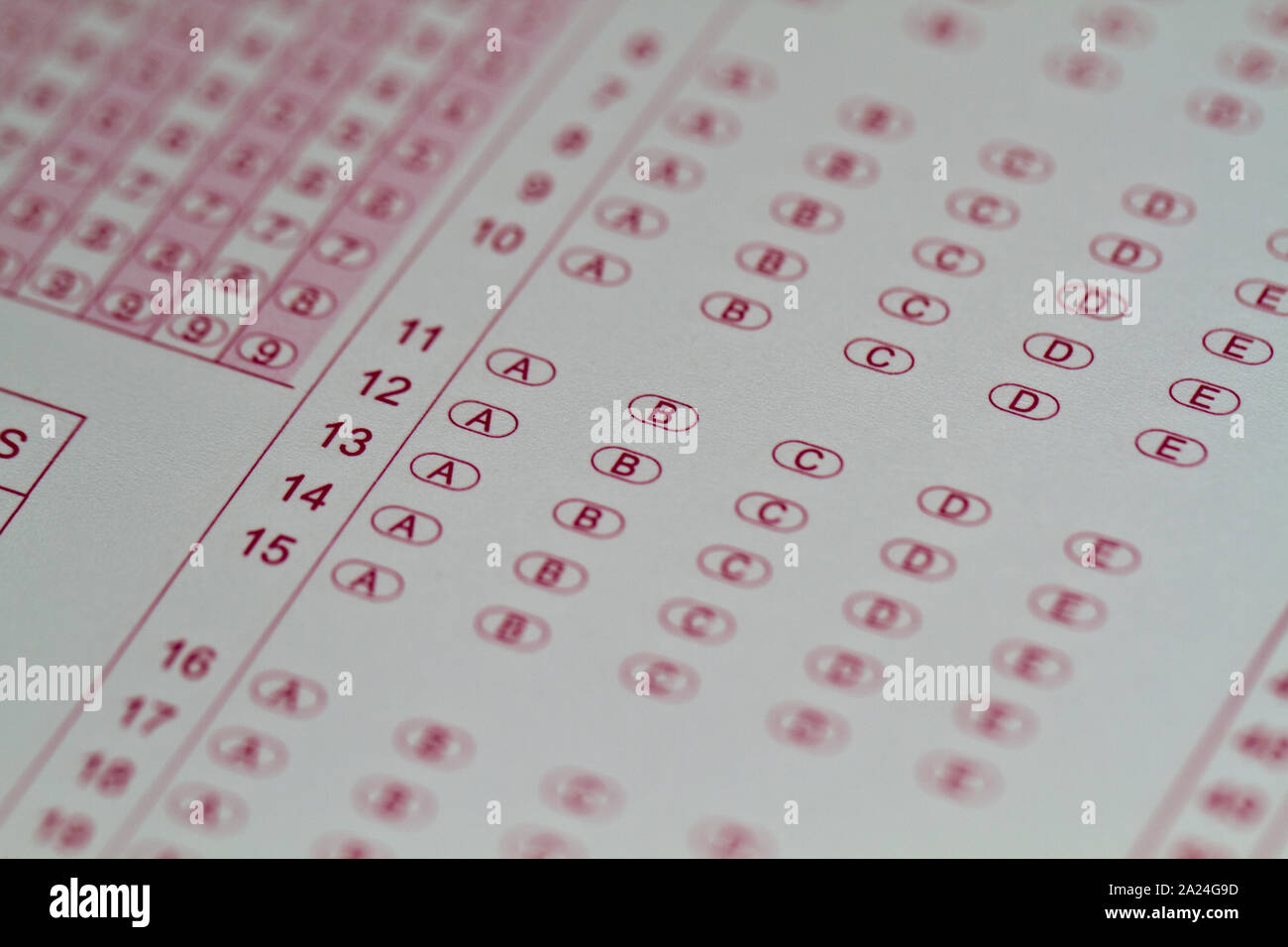 Close up of a multiple choice answer sheet answer ready to be filled in the examination Stock Photo